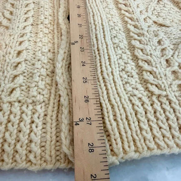 Cream Vintage Fisherman’s Cable Knit Women’s Sweater 100% Wool Italy